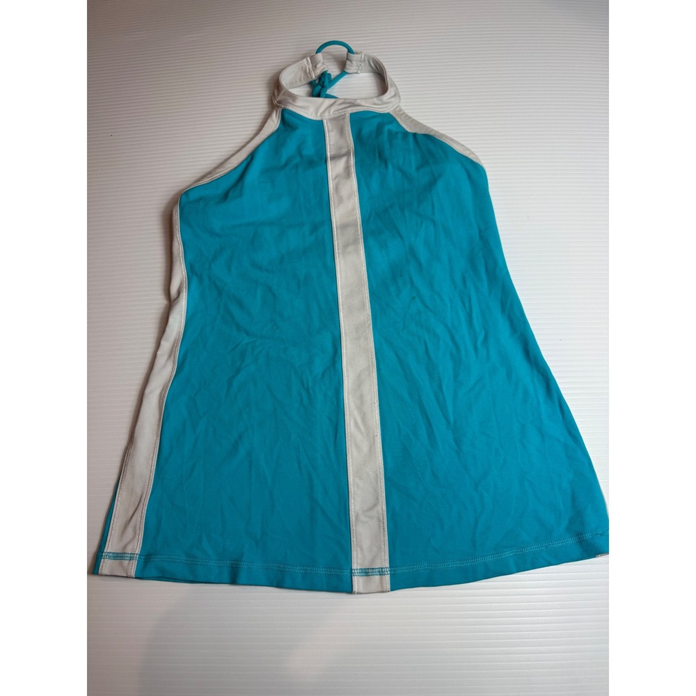 Lululemon Halter Top Tank Athletic Teal Blue White Built In Bra‎ Size 8 no pad